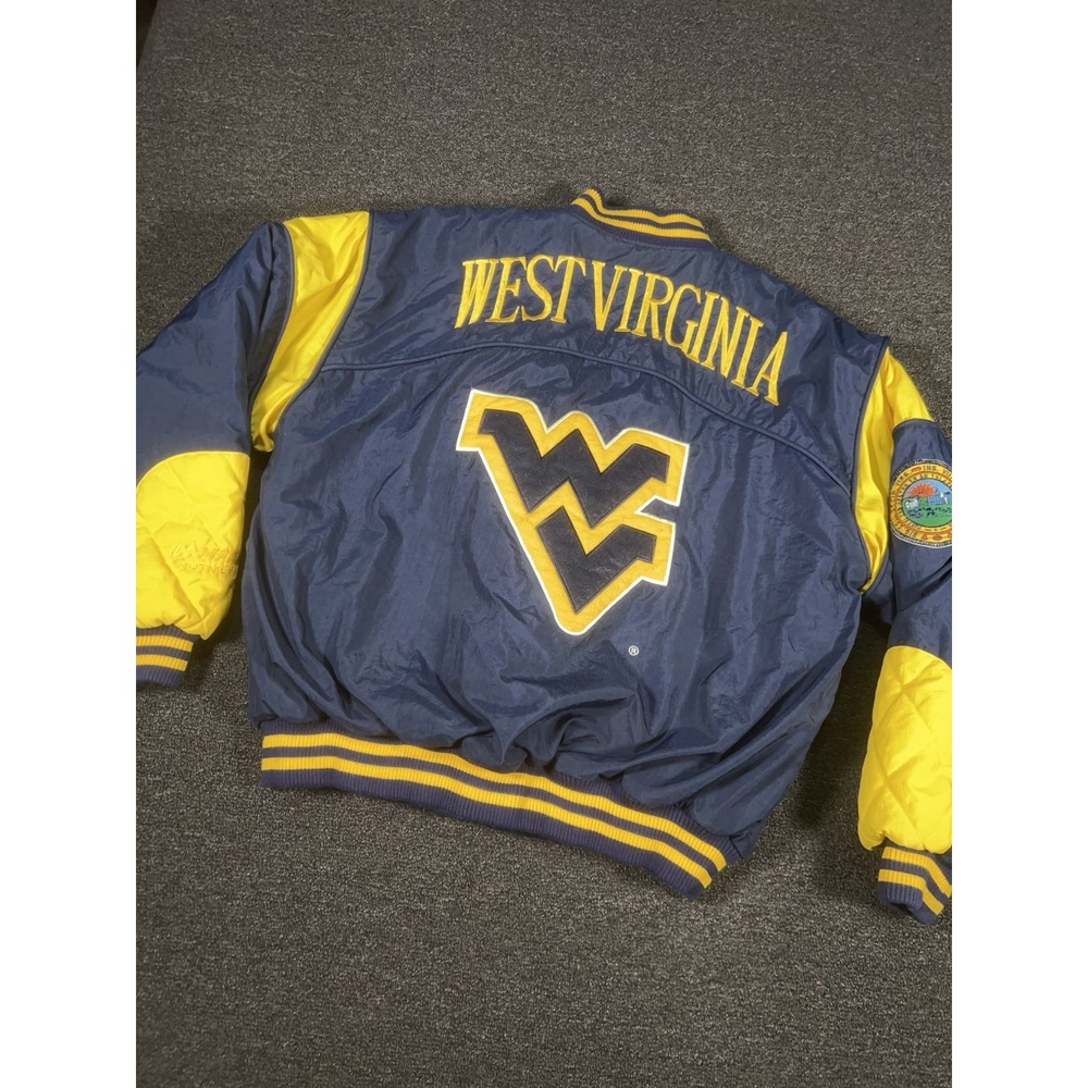 Vintage West Virginia Mountaineers Jacket Men's Large Blue Nutmeg Embroidered